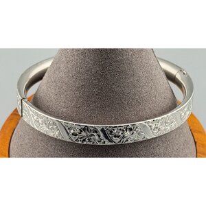 Vintage Sterling Silver Bracelet Floral Engraved Hinged signed 17.8g